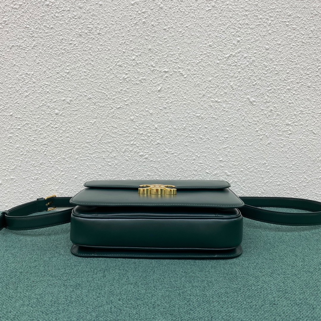 Celine Teen Classique Triomphe Bag In Shiny Calfskin Peacock Green 187363